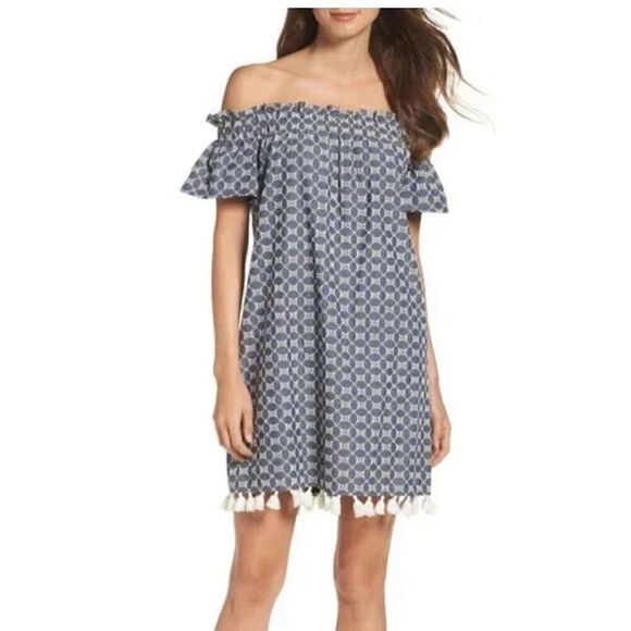 Chelsea 28 Dresses & Skirts - Chelsea 28 Blue White Embroidered Tassel Dress